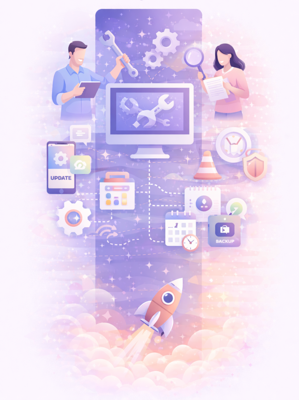 Illustrasjon av vedlikehold og drift av WordPress nettside etter levering